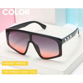 Gold studs futuristic one piece mono lens sunglasses