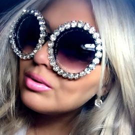 Women Oversized Round Sunglasses Retro Bling Frame