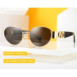 Retro punk sunglasses w/ gold V logo & oval lens
