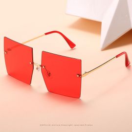 Fashion oversized lens rimless square sunglasses