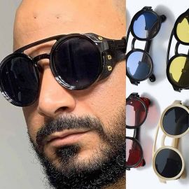 Retro Steampunk Round Frame Side Shield Sunglasses