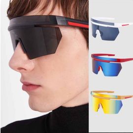 Single Lens Geometric Sports Wrap Around Sunglasses