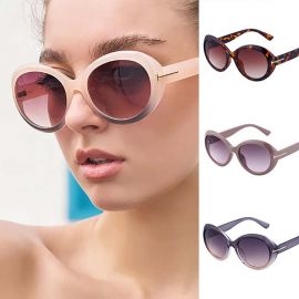 Metallic T Shape Temple Decor Oval Frame Sunglasses