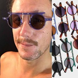 Multicolored Round Frame w/ Top Bar Steampunk Sunglasses