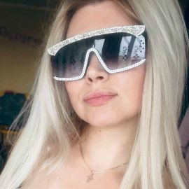 Oversized Goggle Women One Piece Diamante Sunglasses