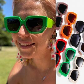 Cute Two Tone Bold Frame Modern Polygonal Sunglasses