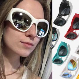 Oversize cat eye shades mirrored wraparound sunglasses