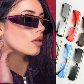 Steam Punk Rimless Rectangular Sunglasses w/ Side Lens