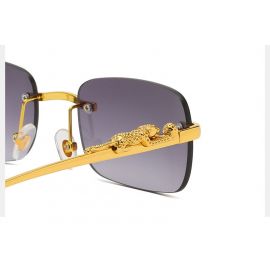 Gold Tone Exquisite Leopard Legs Rimless Rectangle Sunglasses