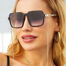 Neck Chain Adorned Ladies Retro Square Sunglasses