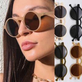 Keyhole Bridge Dot Rivets Round Vintage Sunglasses