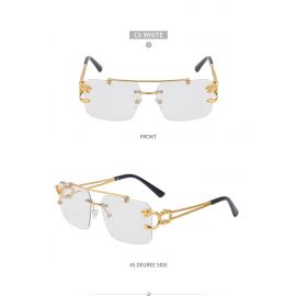 Leopard Icons Rectangle Shades Rimless Lenses Metal Arms