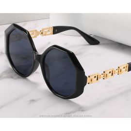 Gold tone retro temples oversized round sunglasses