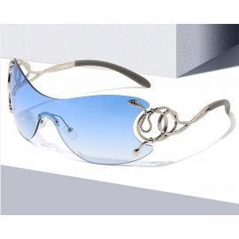 Rimless Wraparound Sunglasses With Cute Snakes Temples