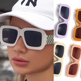 Plaid Print Square Sunglasses Fashion Hip Hop Shades