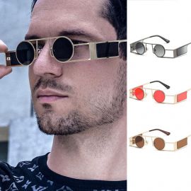 Round Lens Rectangle Side Shield Steampunk Sunglasses