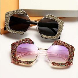 Ladies Diamonds Frame Pentagon Shaped Bling Sunglasses