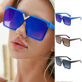 Flat Top Fashion Sunglasses w/ Gold V Nose Bridge