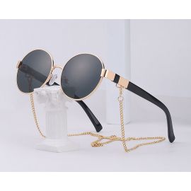 Ladies Vintage Retro Round Sunglasses w/ Neck Chains