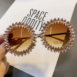 Round feminine shades rhinestones bling sunglasses