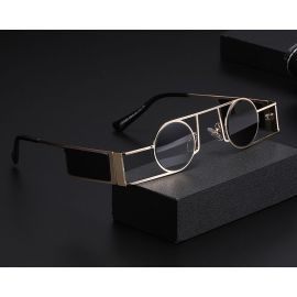 Round Lens Rectangle Side Shield Steampunk Sunglasses