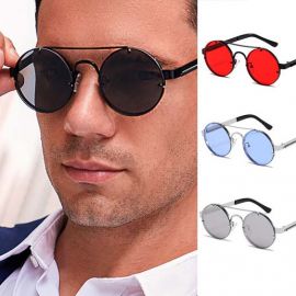 Round Steampunk Rimless Sunglasses w/ Spring on Temples