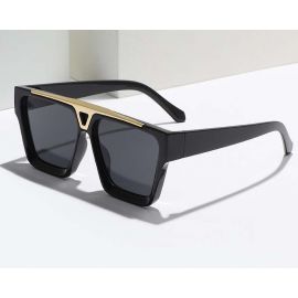 Gold tone bar masculine curve flat top sunglasses
