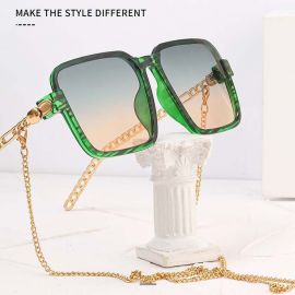 Neck Chain Adorned Ladies Retro Square Sunglasses