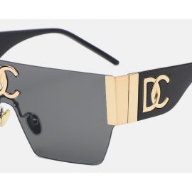 Letters Decor Flat Top One Piece Futuristic Sunglasses