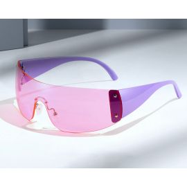 Star Rivets Rimless Shield Lens Wrap Around Sunglasses