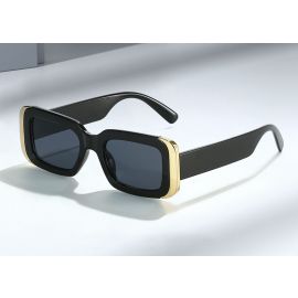 Contemporary Gold Tone Side Bars Rectangular Sunglasses