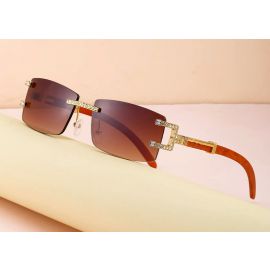 Vintage Rhinestones Rectangular Sunglasses Rimless Lenses