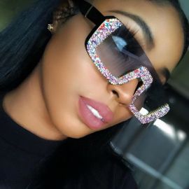 Half frame flat top bling sunglasses luxury shades