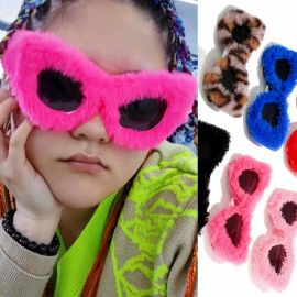 Cute Furry Coating Girls Novel Cat Eye Sunglasses