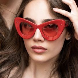 Girls Rivets Decor Vintage Oversize Cat Eye Sunglasses