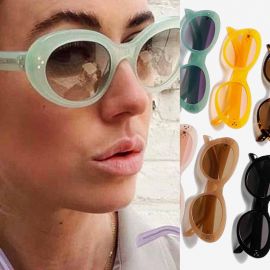 Jelly Color Rivets Decor Cute Oval Retro Sunglasses