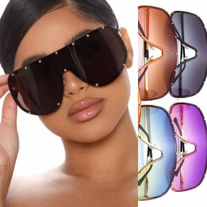 Oversized Studs Metal Frame Shield Sunglasses