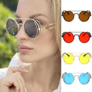 Retro Steampunk Round Sunglasses with Extra Side Rims