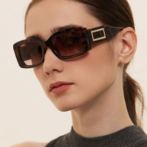 Gold Tone Logo Acetate Bold Frame Rectangle Sunglasses