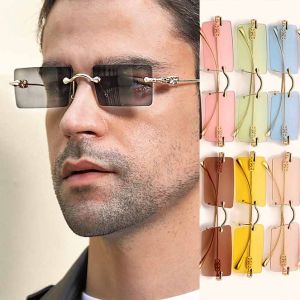 Rimless Lens Metal Temples Rectangle Retro Sunglasses