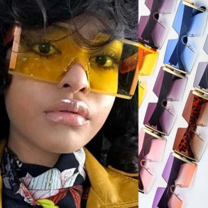 Unisex Cool One Piece Lens Squared Oversize Boxy Sunglasses
