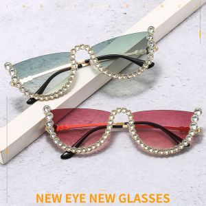Sumptuous Cat Eye Half Frame Bling Diamante Sunglasses