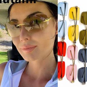 Leopard head metal temple curved lens rimless shades