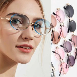 Vintage small rimless sunglasses oval gradient shades