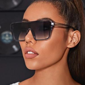 Oversized Flat Top Mirrored One Piece Lens Sunglasses