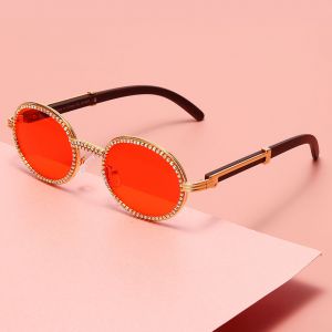 Diamond retro steampunk bling sunglasses oval flat lens