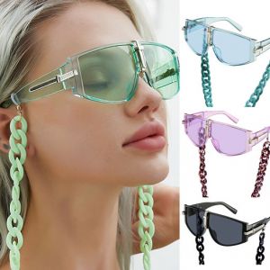 Wrap Around Goggles Shield Sunglasses w/ Chains