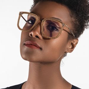 Women Rhinestone Frame Oversize Bling Glasses